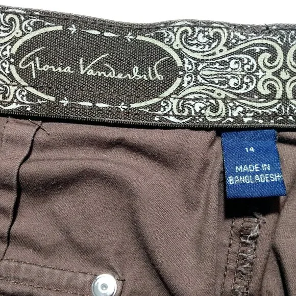 Gloria Vanderbilt Women's Brown Cargo Capri Drawstring Tie Cuff Size 14 - Picture 8 of 9